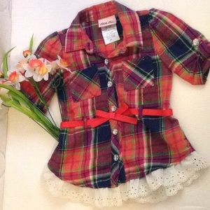 Eyelet Lace & BLING! Fall Flannel Shirt, Orange